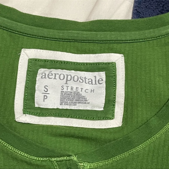 Aeropostale green Y2K vinyage half sleeve ribbed texture top shirt Fall Winter S - Picture 8 of 9